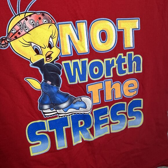 Vintage Looney Tunes Large T-Shirt Tee Short Sleeve Tweety Bird Not Worth Stress - Picture 7 of 12